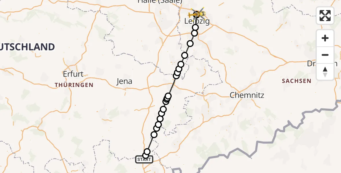 Flugroute Rettungshubschrauber Berg - Sankt Georg Hospital Leipzig Reserve, 31 Juli 2026, 14:51
