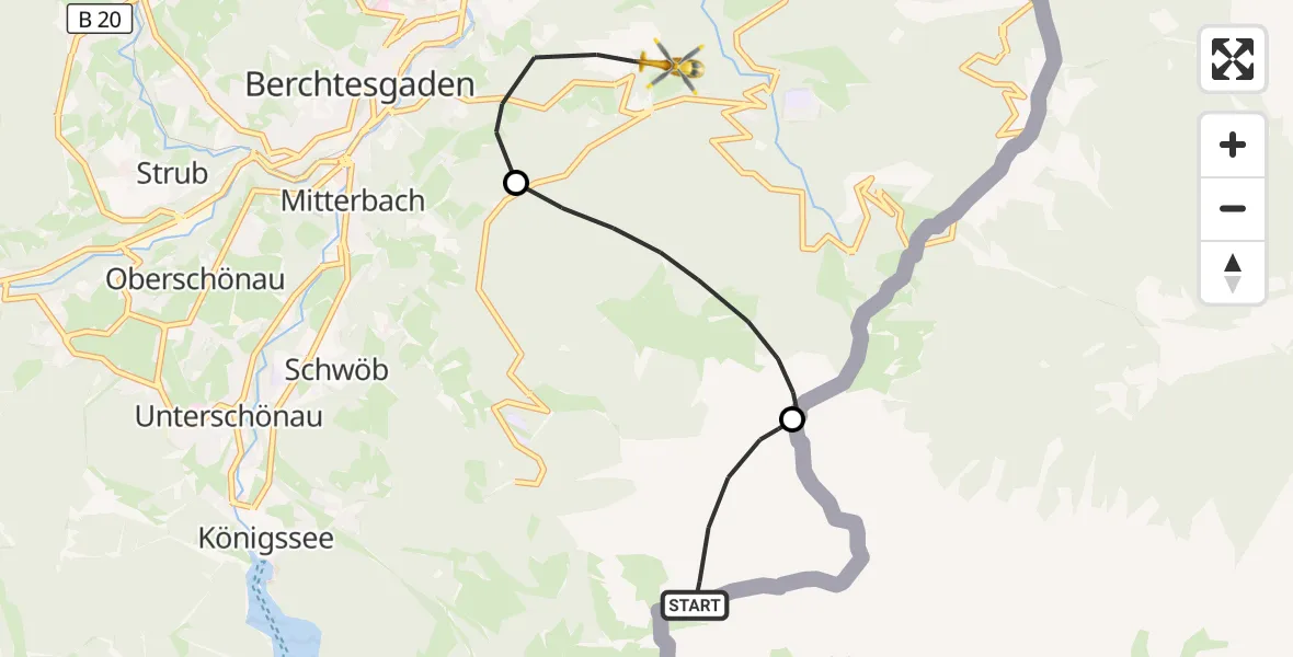 Flugroute Rettungshubschrauber Schönau a.Königssee - Berchtesgaden, 31 Juli 2026, 14:55