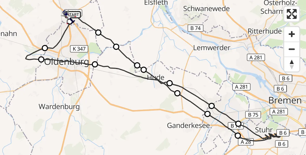 Flugroute Polizeihubschrauber Rastede - Rastede, 31 Juli 2026, 14:57