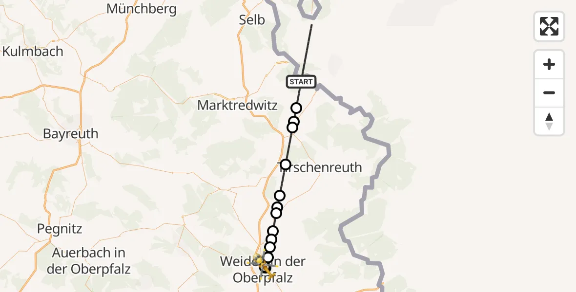 Flugroute Rettungshubschrauber Waldsassen - Weiden Hospital, 31 Juli 2026, 14:59