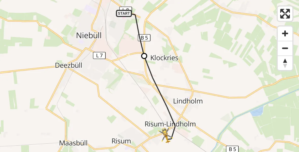 Flugroute Ambulanzhubschrauber Niebüll - Risum-Lindholm, 31 Juli 2026, 15:08