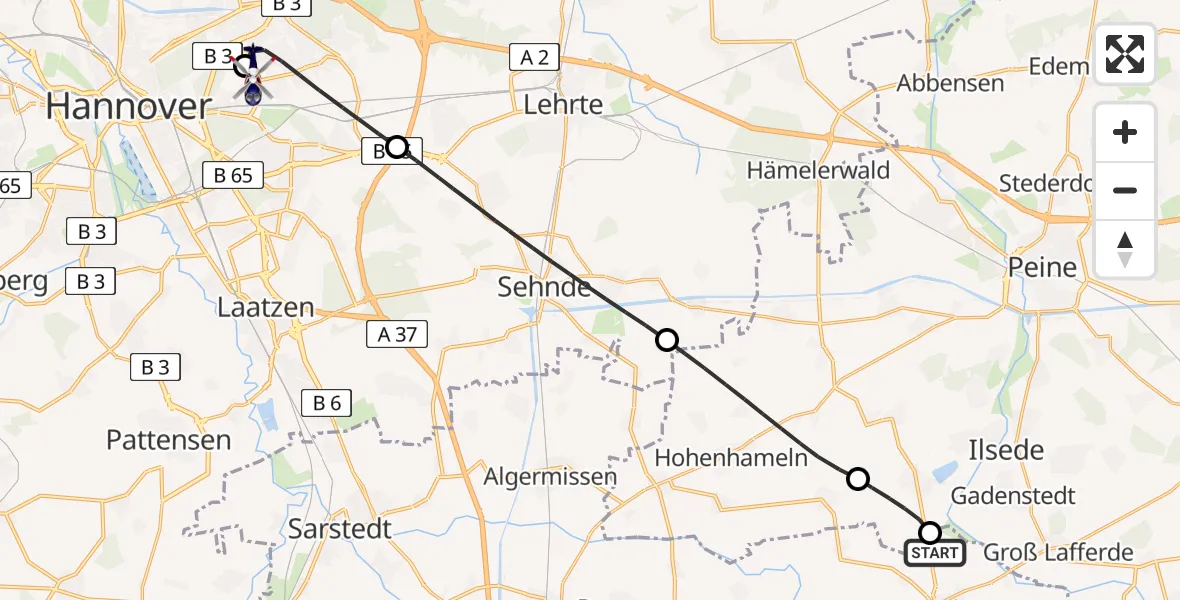 Flugroute Polizeihubschrauber Söhlde - Hannover Luftrettung Hubschrauberlandeplatz (Christoph 4), 31 Juli 2026, 15:08