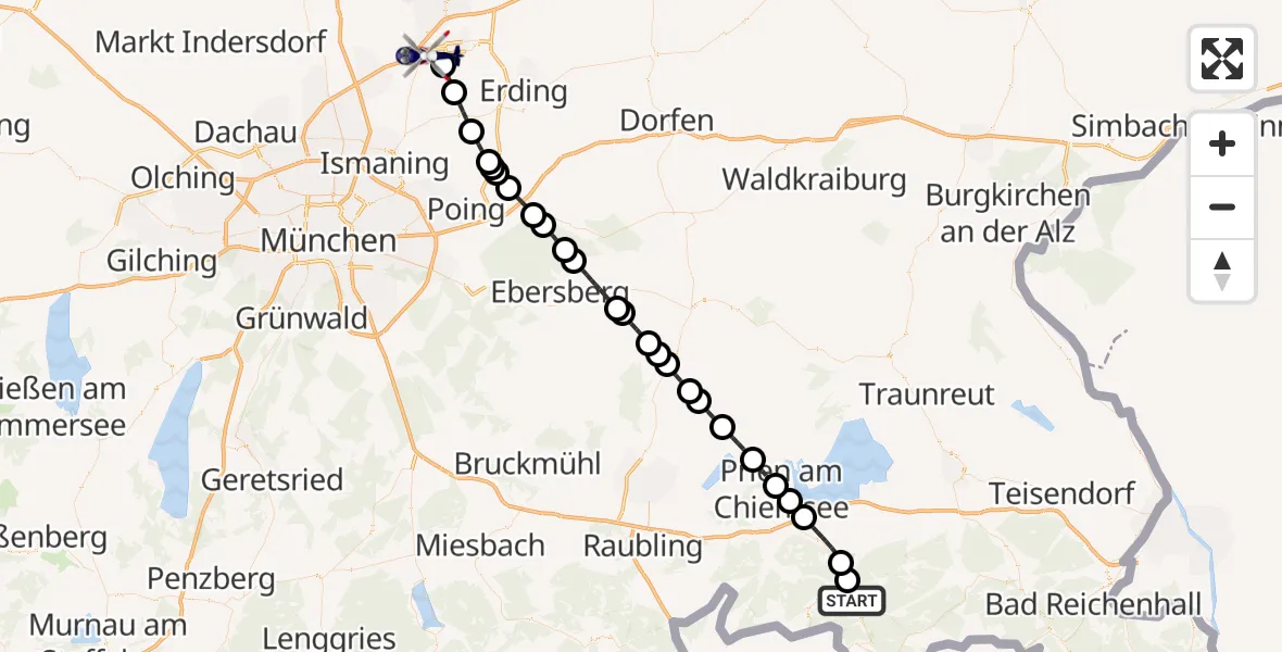 Flugroute Polizeihubschrauber Unterwössen - München Flughafen, 31 Juli 2026, 15:16