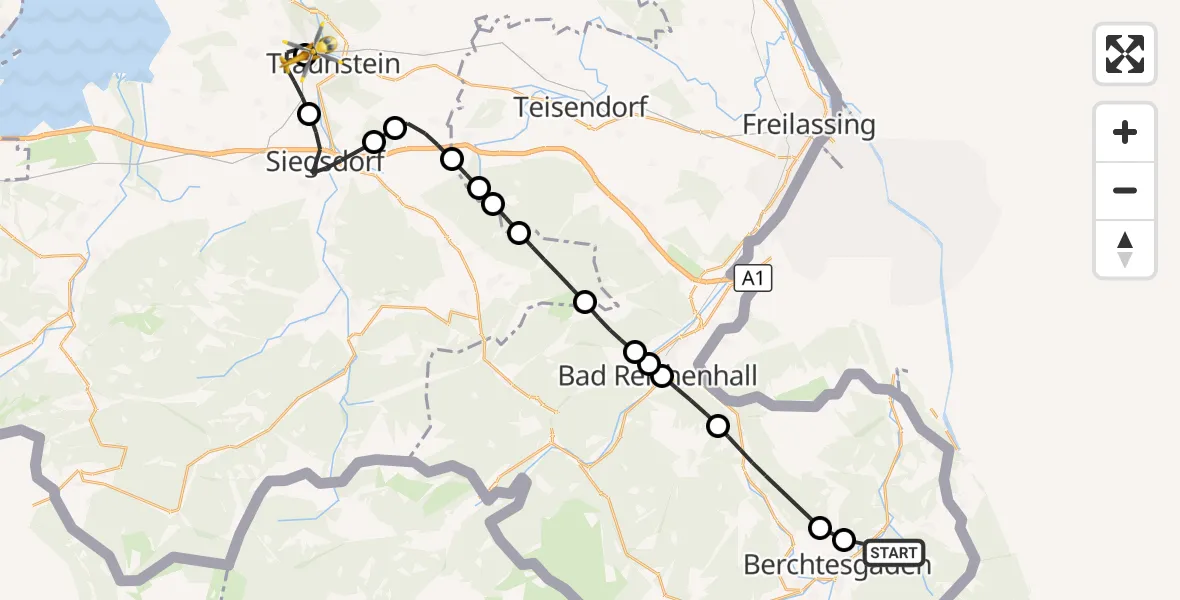 Flugroute Rettungshubschrauber Berchtesgaden - Traunstein Hospital, 31 Juli 2026, 15:17