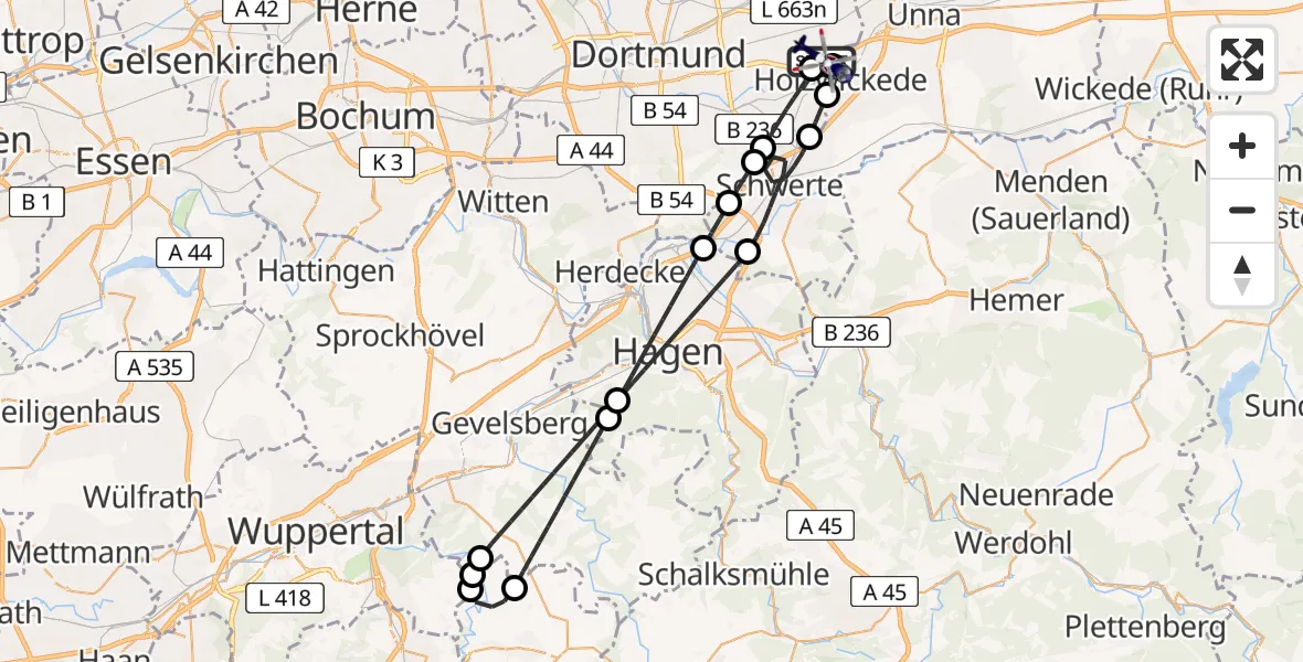 Flugroute Polizeihubschrauber Dortmund Flughafen - Dortmund Flughafen, 31 Juli 2026, 15:23