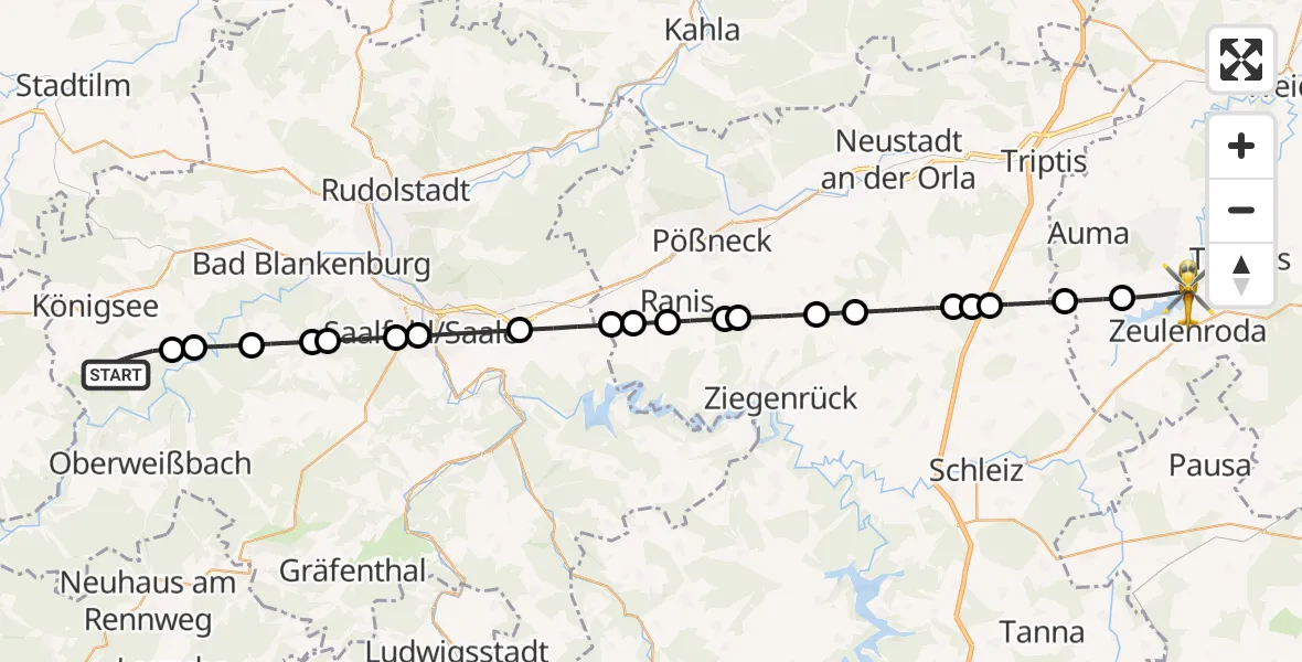 Flugroute Rettungshubschrauber Königsee - Zeulenroda-Triebes, 31 Juli 2026, 15:27