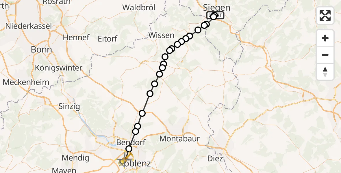 Flugroute Rettungshubschrauber Evangelisches Jung-Stilling Hospital - Koblenz, 31 Juli 2026, 15:29