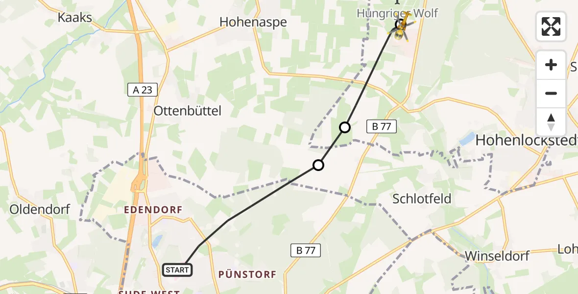 Flugroute Rettungshubschrauber Itzehoe - Itzehoe Hungriger Wolf Flugplatz, 31 Juli 2026, 15:32
