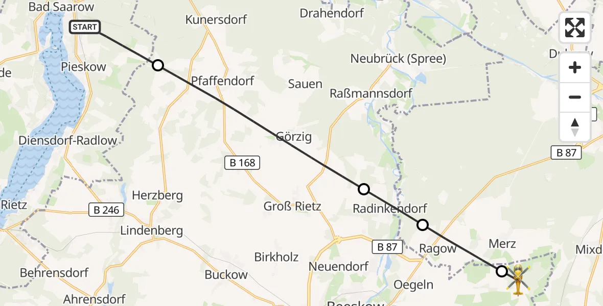 Flugroute Rettungshubschrauber Bad Saarow - Beeskow, 31 Juli 2026, 15:36