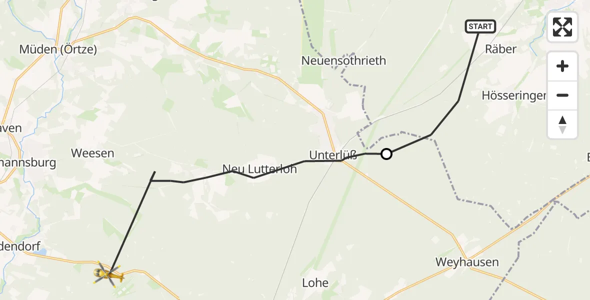 Flugroute Rettungshubschrauber Suderburg - Südheide, 31 Juli 2026, 15:40