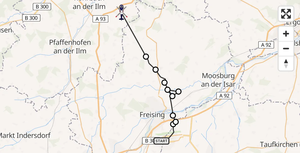 Flugroute Polizeihubschrauber München Flughafen - Wolnzach, 31 Juli 2026, 15:43