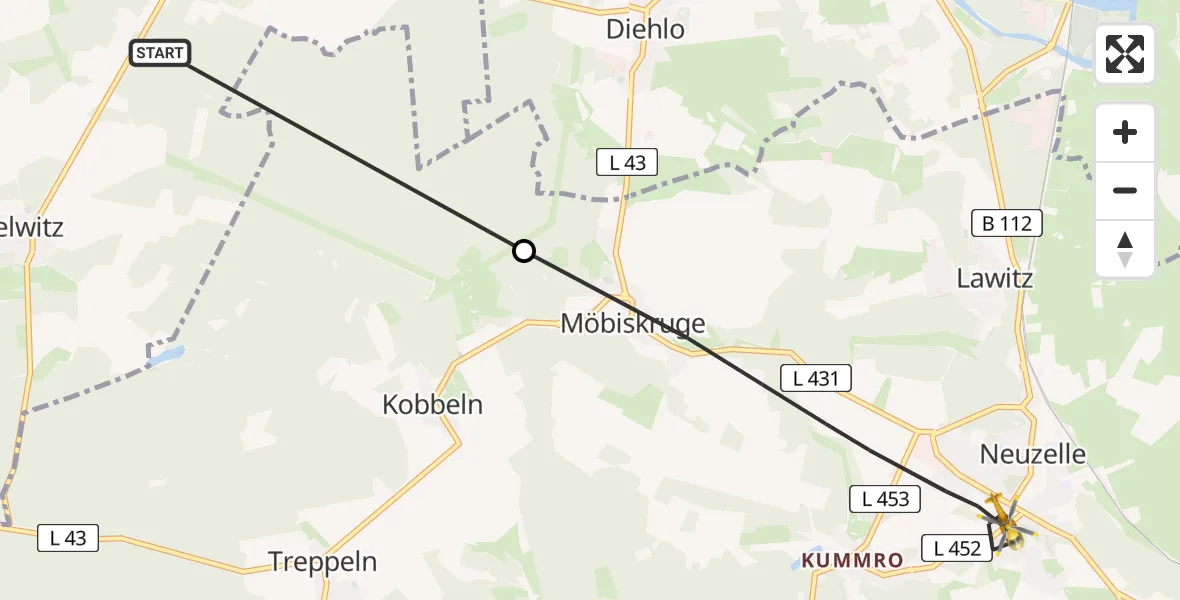 Flugroute Rettungshubschrauber Schlaubetal - Neuzelle, 31 Juli 2026, 15:45