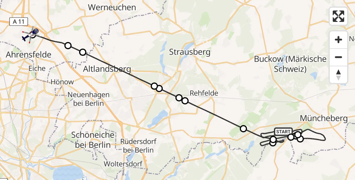 Flugroute Polizeihubschrauber Müncheberg - Ahrensfelde Hubschrauberlandeplatz, 31 Juli 2026, 15:55