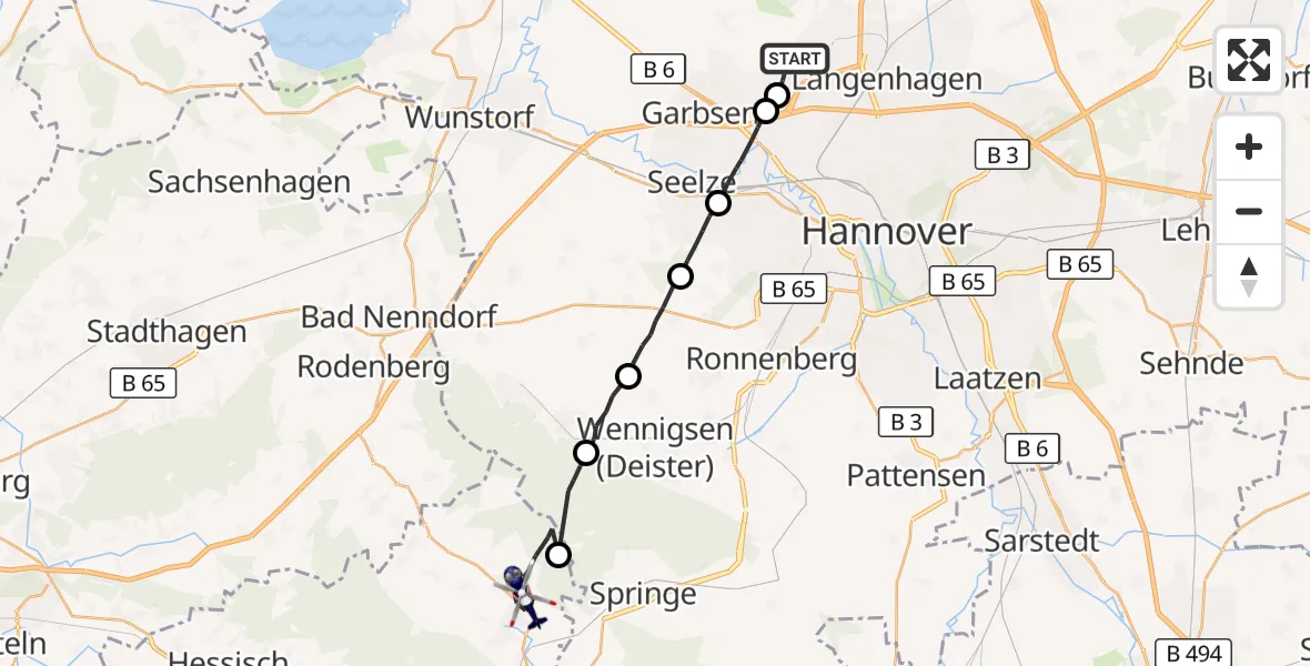 Flugroute Polizeihubschrauber Flughafen Hannover - Bad Münder am Deister, 31 Juli 2026, 15:55