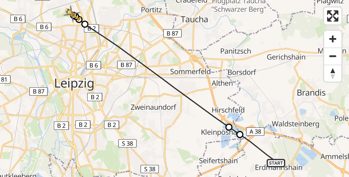 Flugroute Rettungshubschrauber Naunhof - Sankt Georg Hospital Leipzig Reserve, 31 Juli 2026, 15:56