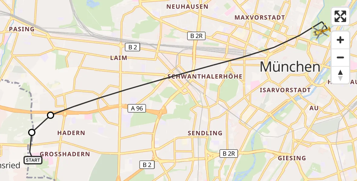Flugroute Rettungshubschrauber DRF Air Rescue München Hubschrauberlandeplatz - München, 31 Juli 2026, 15:56
