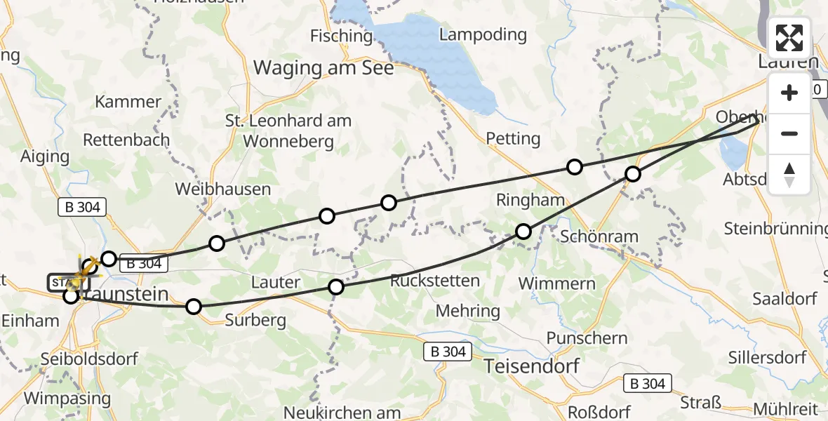 Flugroute Rettungshubschrauber Traunstein Hospital - Traunstein Hospital, 31 Juli 2026, 15:57