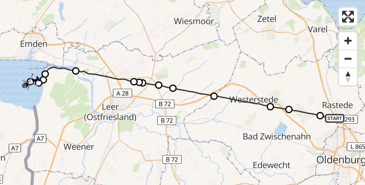 Flugroute Polizeihubschrauber Rastede - Drieborg, 31 Juli 2026, 16:03