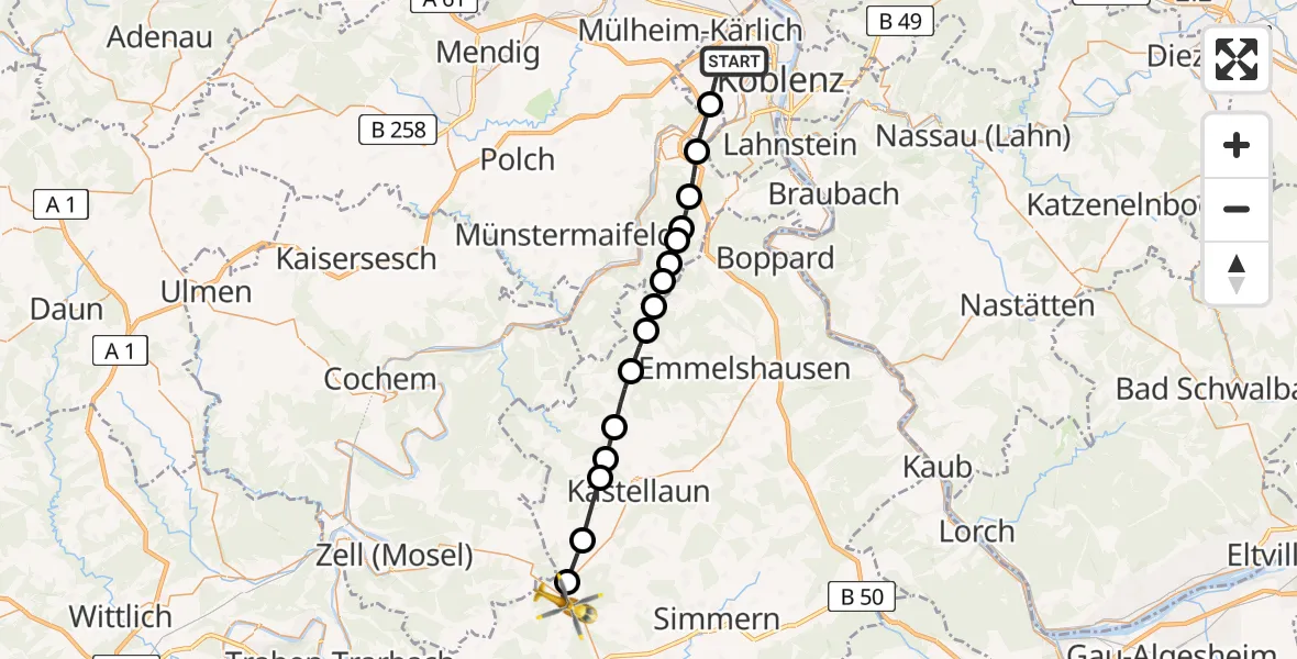 Flugroute Rettungshubschrauber Koblenz - Kappel, 31 Juli 2026, 16:08