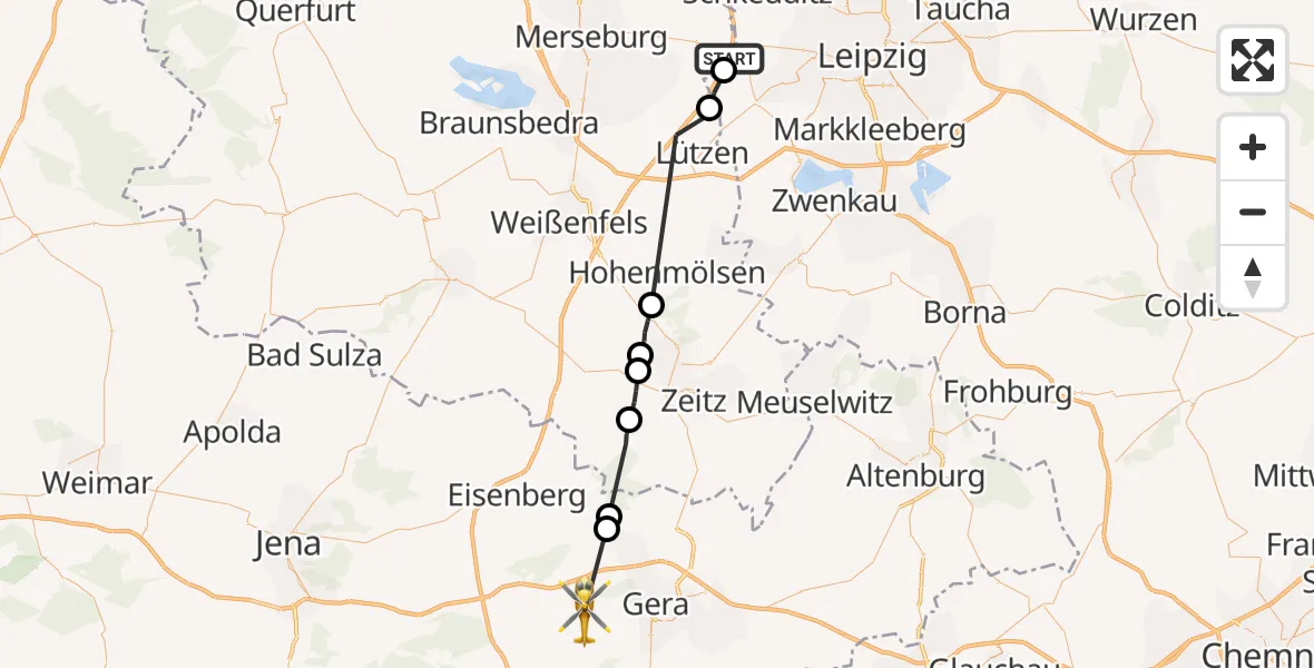 Flugroute Rettungshubschrauber Leuna - Kraftsdorf, 31 Juli 2026, 16:12