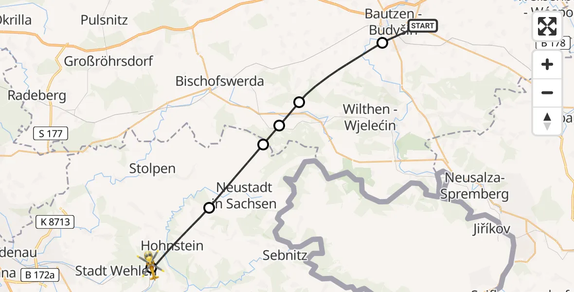 Flugroute Rettungshubschrauber Bautzen - Rathen, 31 Juli 2026, 16:17