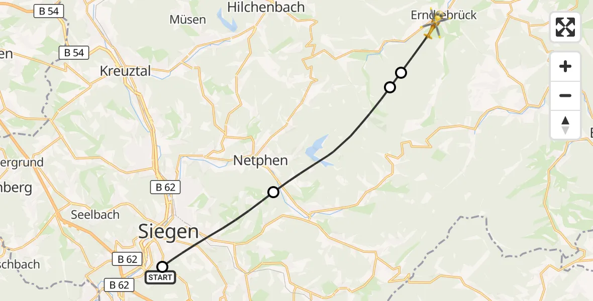 Flugroute Rettungshubschrauber Evangelisches Jung-Stilling Hospital - Erndtebrück, 31 Juli 2026, 16:17