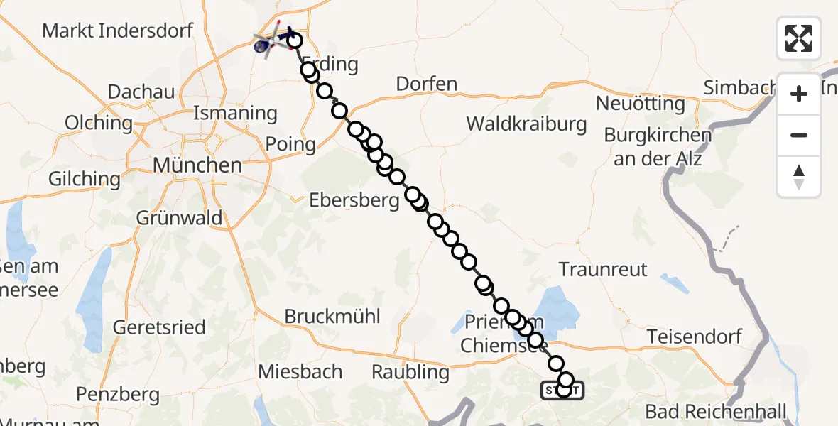 Flugroute Polizeihubschrauber Staudach-Egerndach - München Flughafen, 31 Juli 2026, 16:18