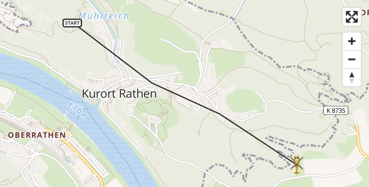Flugroute Rettungshubschrauber Rathen - Bad Schandau, 31 Juli 2026, 16:29