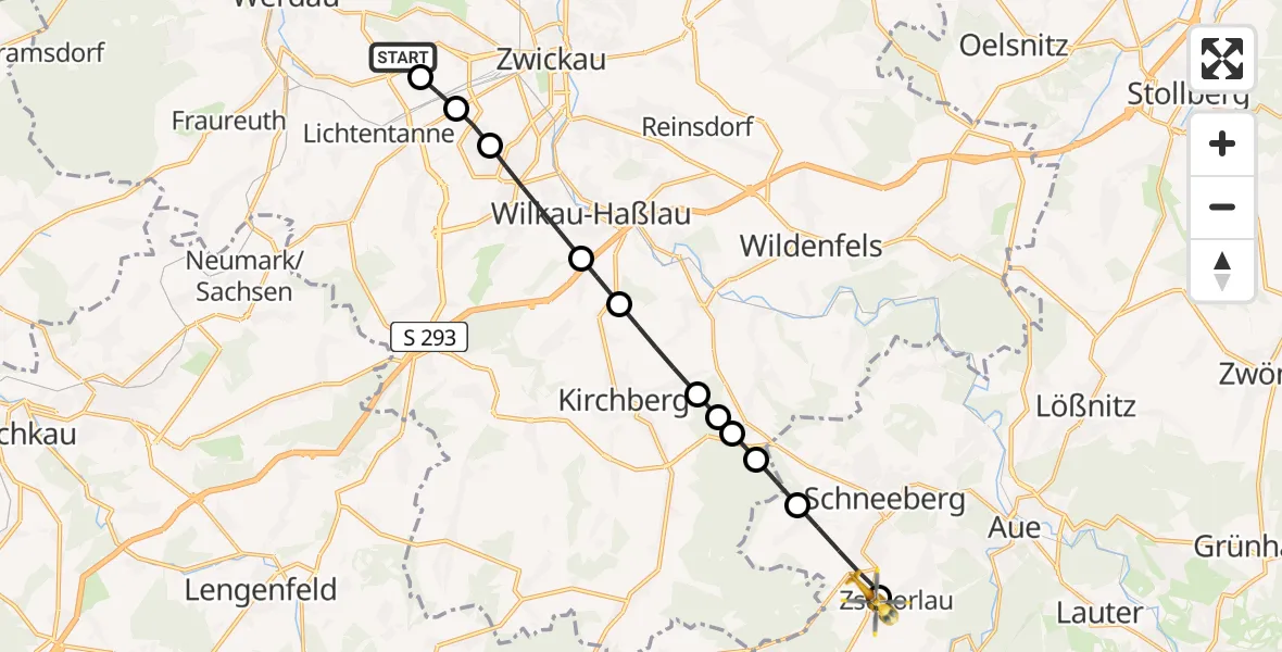 Flugroute Rettungshubschrauber ADAC Air Rescue Station Zwickau Hubschrauberlandeplatz - Zschorlau, 31 Juli 2026, 16:36