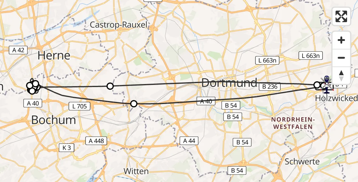 Flugroute Polizeihubschrauber Dortmund Flughafen - Dortmund Flughafen, 31 Juli 2026, 16:36