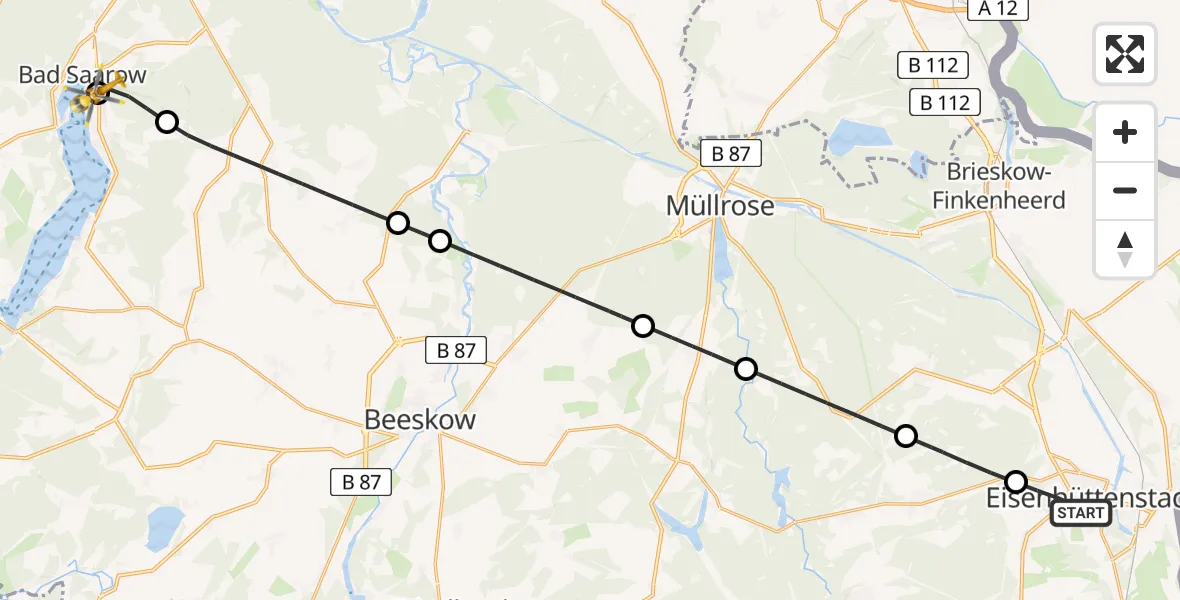 Flugroute Rettungshubschrauber Eisenhüttenstadt - Bad Saarow Hospital Hubschrauberlandeplatz, 31 Juli 2026, 16:37