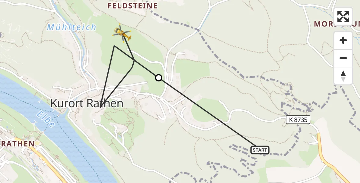 Flugroute Rettungshubschrauber Bad Schandau - Rathen, 31 Juli 2026, 16:40