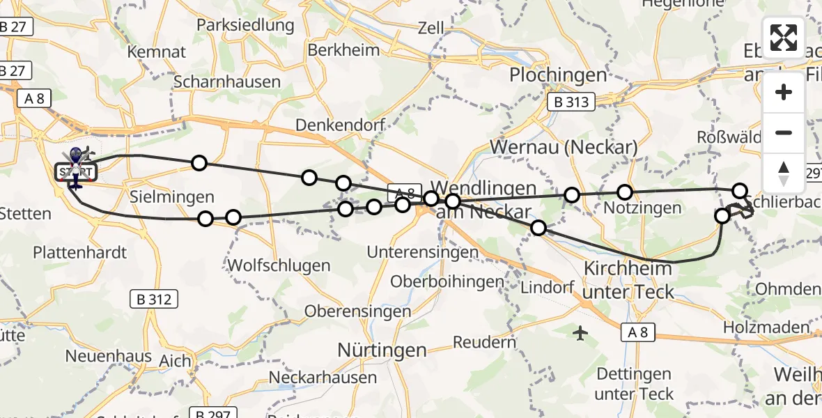 Flugroute Polizeihubschrauber Flughafen Stuttgart - Flughafen Stuttgart, 31 Juli 2026, 16:43
