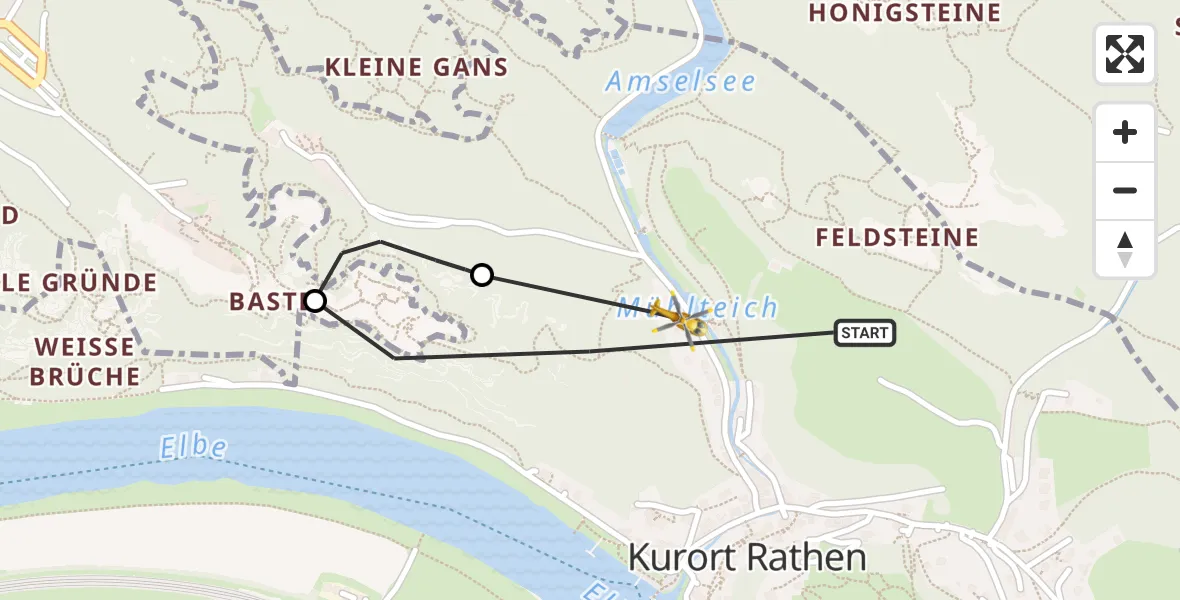 Flugroute Rettungshubschrauber Rathen - Rathen, 31 Juli 2026, 16:42