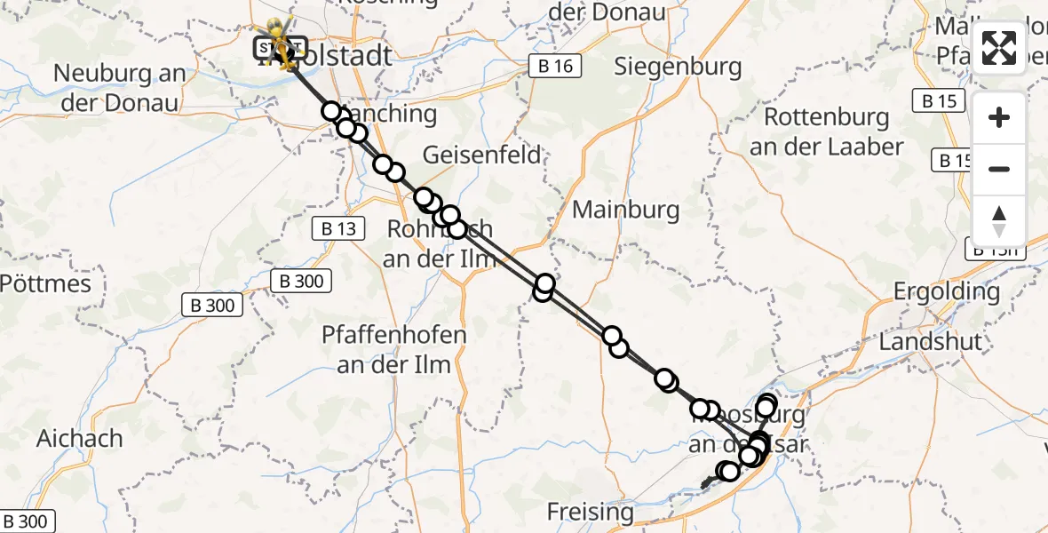 Flugroute Rettungshubschrauber Ingolstadt Hospital - Ingolstadt Hospital, 31 Juli 2026, 16:50