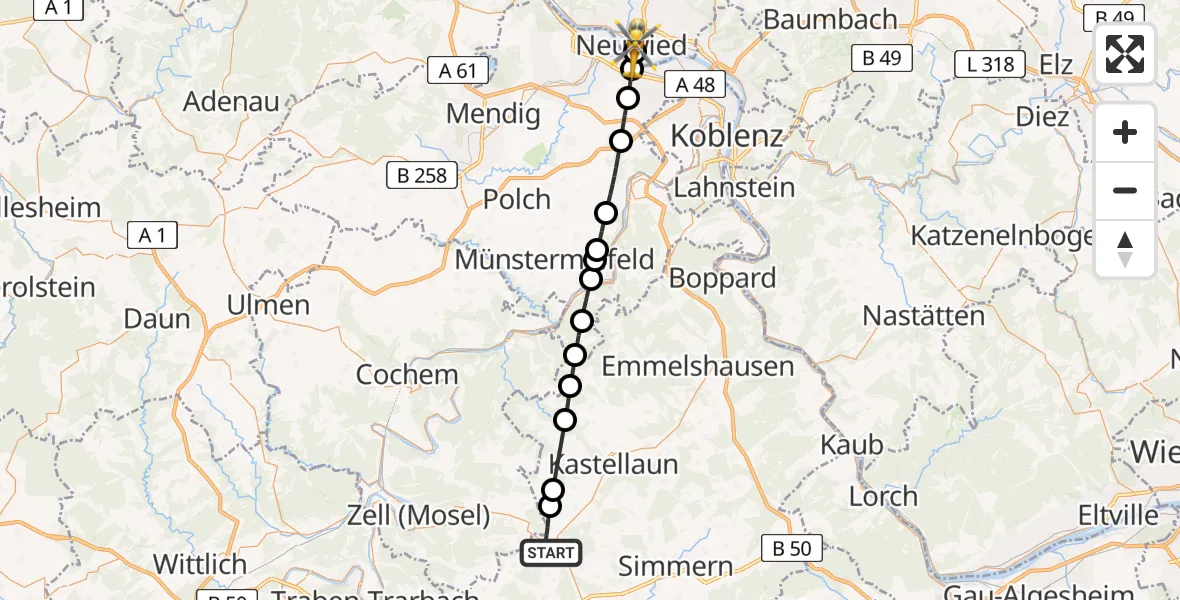Flugroute Rettungshubschrauber Kappel - Neuwied, 31 Juli 2026, 17:02