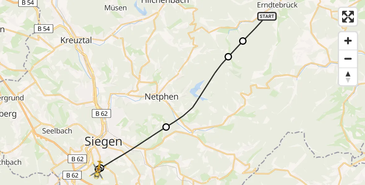 Flugroute Rettungshubschrauber Erndtebrück - Evangelisches Jung-Stilling Hospital, 31 Juli 2026, 17:05
