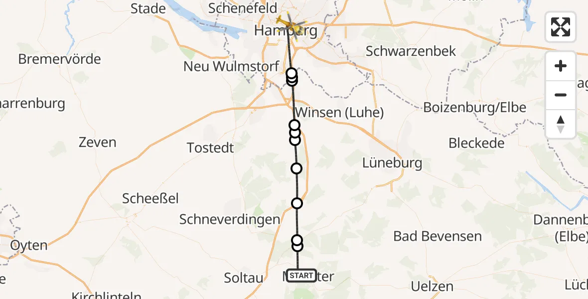 Flugroute Rettungshubschrauber Munster - Hamburg, 31 Juli 2026, 17:10