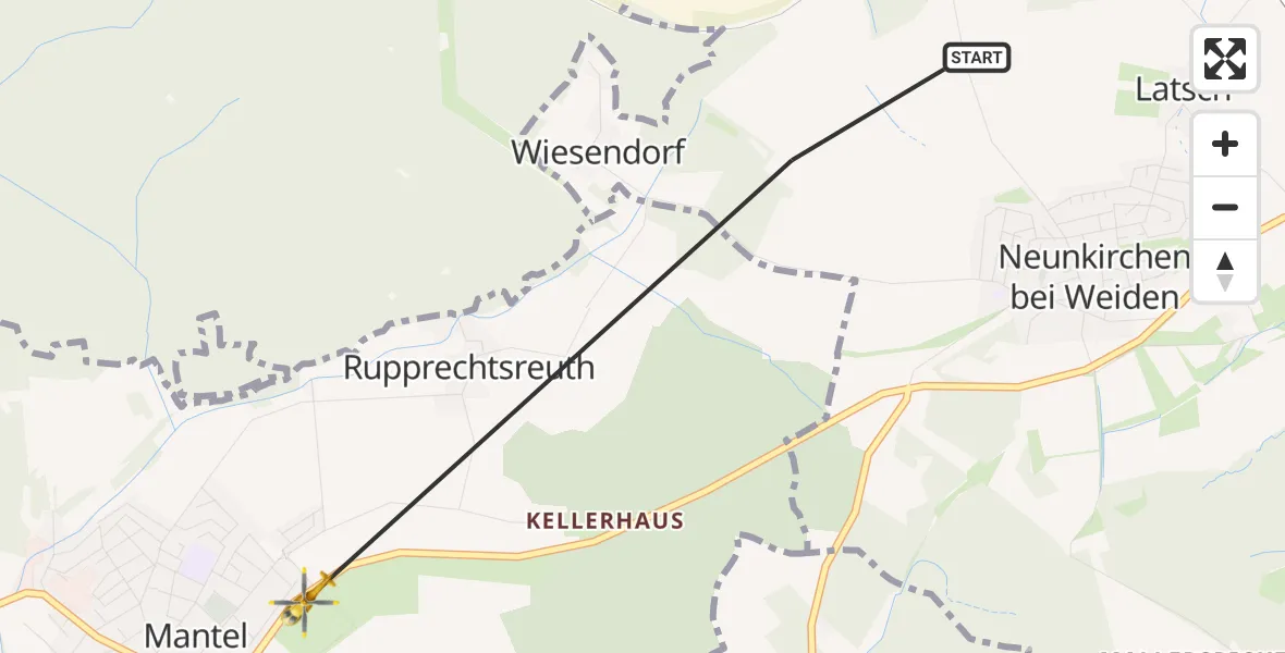 Flugroute Ambulanzhubschrauber Weiden i.d.OPf. - Mantel, 31 Juli 2026, 17:13
