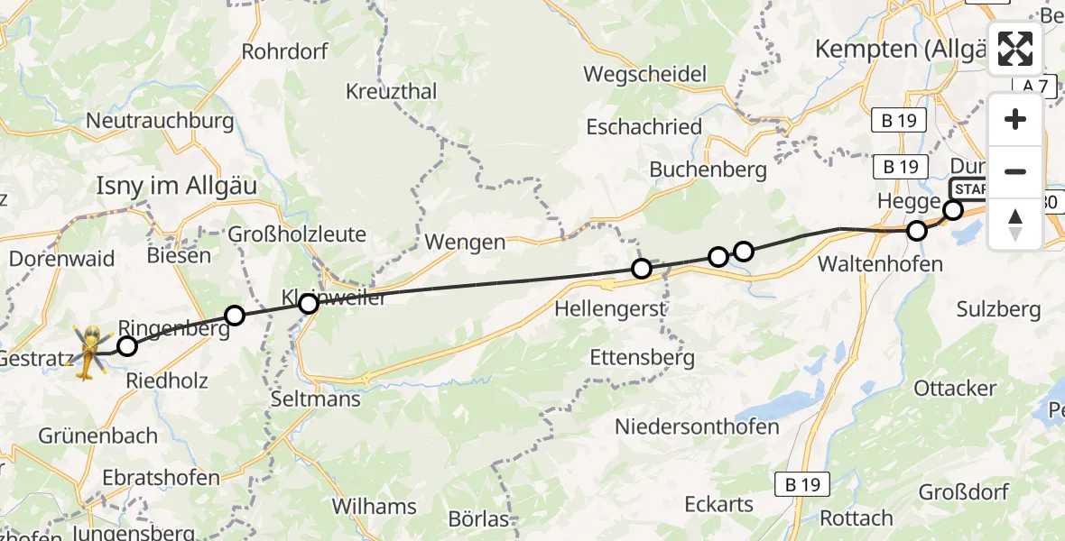 Flugroute Rettungshubschrauber Kempten-Durach Flugplatz - Gestratz, 31 Juli 2026, 17:25