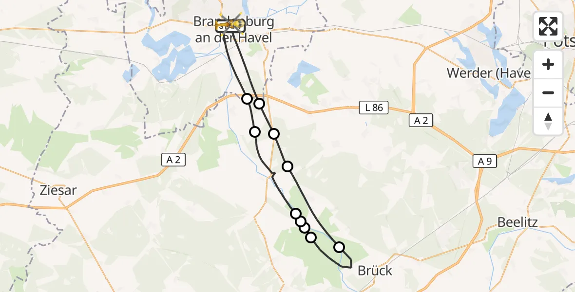 Flugroute Rettungshubschrauber Brandenburg an der Havel - Brandenburg an der Havel, 31 Juli 2026, 17:30