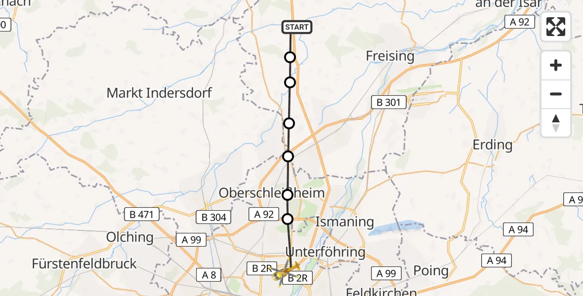 Flugroute Rettungshubschrauber Allershausen - München, 31 Juli 2026, 17:41