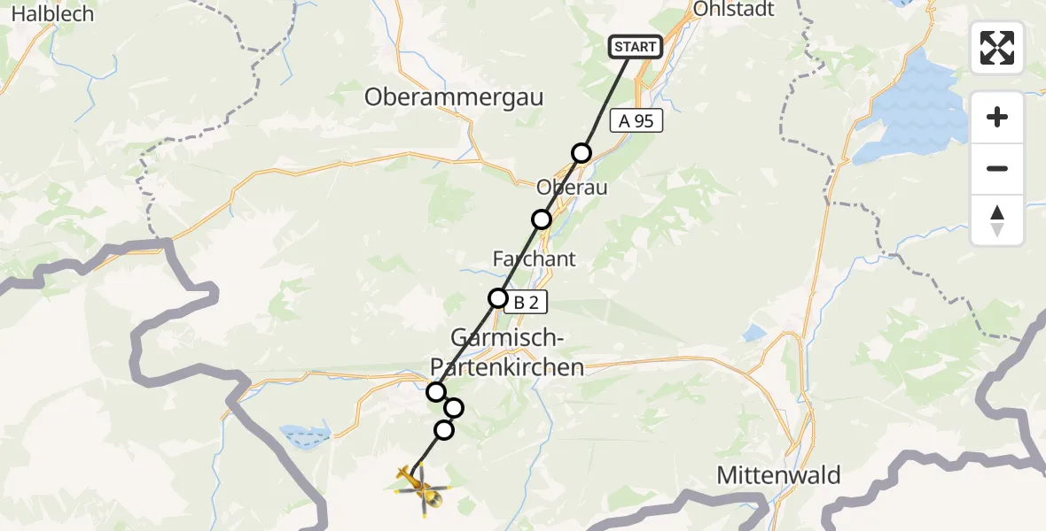 Flugroute Rettungshubschrauber Eschenlohe - Grainau, 31 Juli 2026, 17:50