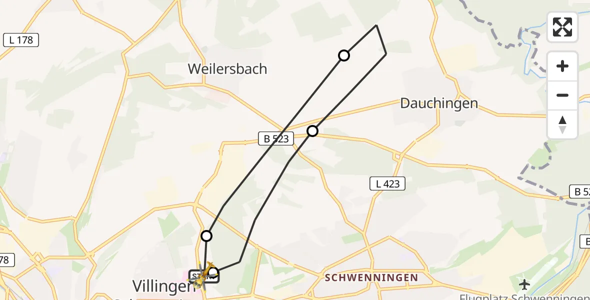 Flugroute Ambulanzhubschrauber DRF Air Rescue Station Villingen-Schwenningen Hubschrauberlandeplatz (Christoph 11) - DRF Air Rescue Station Villingen-Schwenningen Hubschrauberlandeplatz (Christoph 11), 31 Juli 2026, 17:55