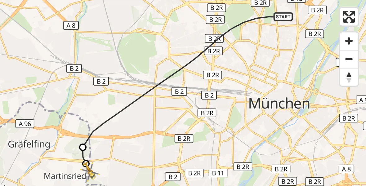 Flugroute Rettungshubschrauber München - DRF Air Rescue München Hubschrauberlandeplatz, 31 Juli 2026, 18:06