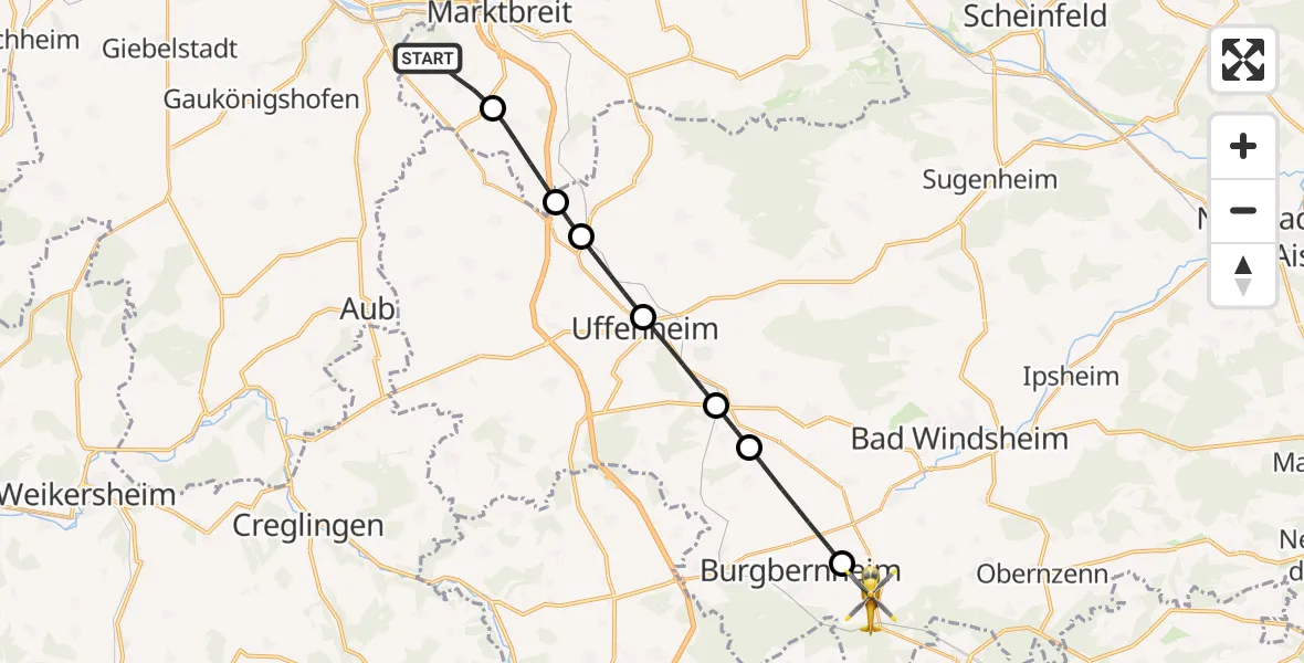 Flugroute Rettungshubschrauber Marktbreit - Marktbergel, 31 Juli 2026, 18:11