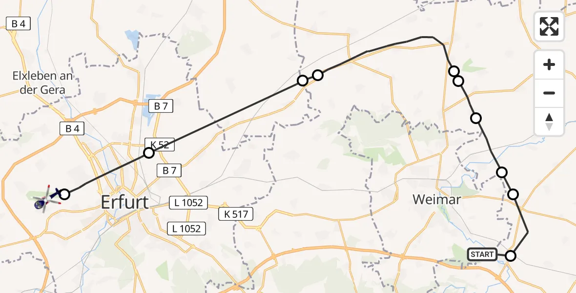 Flugroute Polizeihubschrauber Weimar - Erfurt-Weimar Flughafen, 31 Juli 2026, 18:11