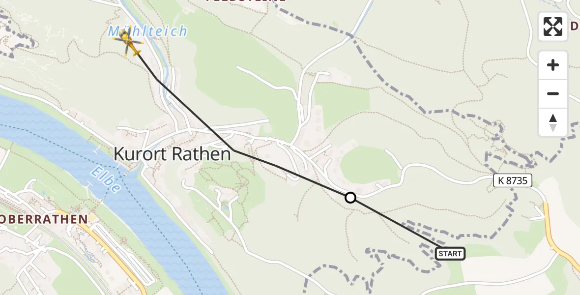 Flugroute Rettungshubschrauber Bad Schandau - Rathen, 31 Juli 2026, 18:12