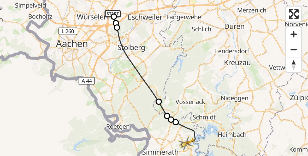 Flugroute Rettungshubschrauber Aachen-Merzbrück Flughafen - Simmerath, 31 Juli 2026, 18:15