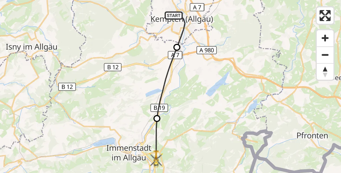 Flugroute Rettungshubschrauber Kempten (Allgäu) - Agathazell Flugplatz, 31 Juli 2026, 18:36